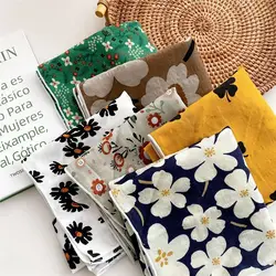 Pastoral Style Cotton Linen Square Scarf Hair Tie Head Scarf Floral Kerchief Scarves Flower Headband Printed Silk Scarf Women