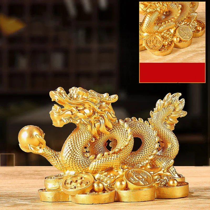 1Pc Good Lucky Chinese Auspicious Money Dragon Statuette Resin Sculpture Feng Shui Decoration Home Living Room Bedroom Figurines