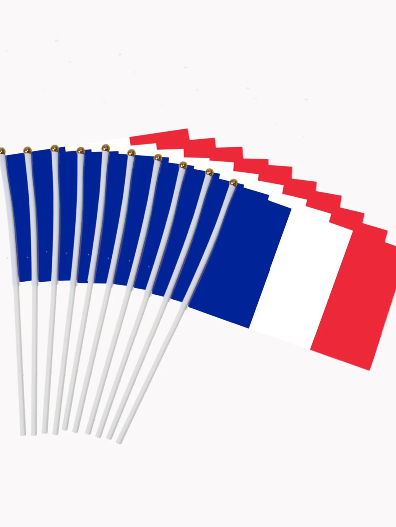 10 pieces, small hand-held French flag with 30cm/11.81inch flagpole, holding the flag during the game