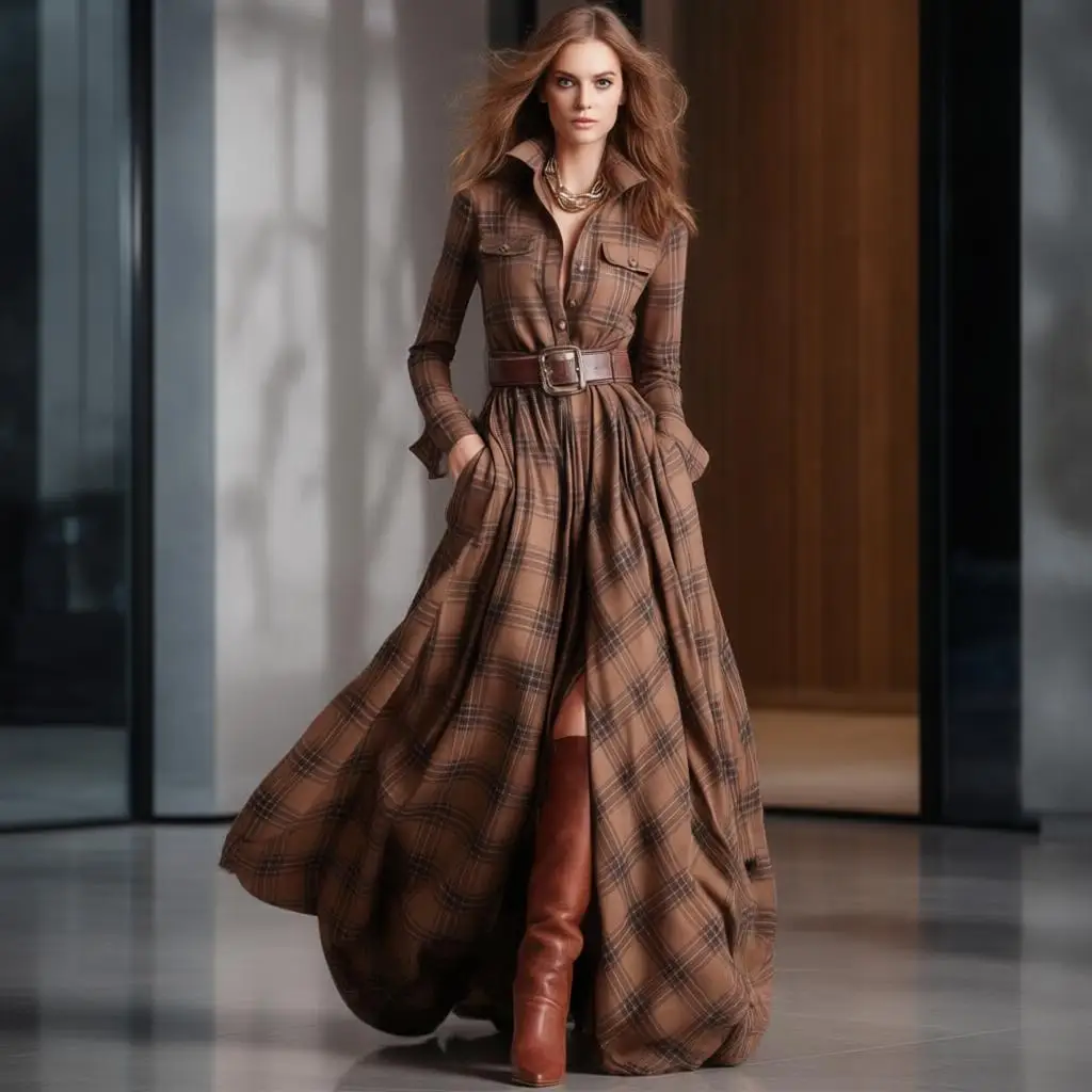 فستان نسائي طويل أنيق بتصميم منقوش وأكمام طويلة وطية صدر السترة فستان مريح للسيدات يوميًا غير رسمي فستان مريح رشيق #1