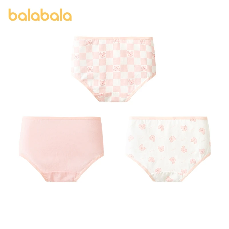 Balabala Underwear Girls Cotton Square-Cut Boxer Briefs Triangular Shorts Non-Pinch Pack of Three with Square Corners