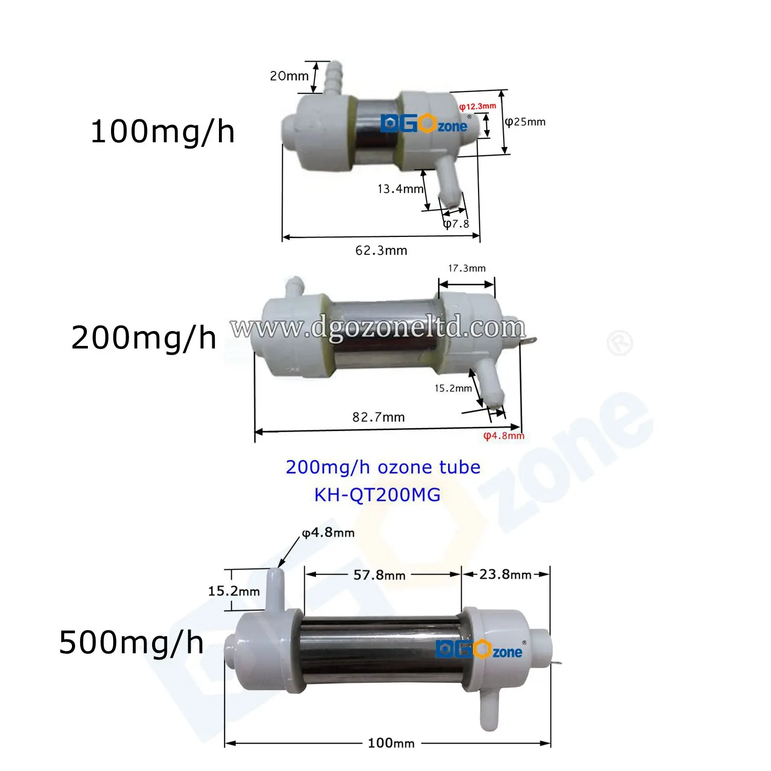 

Ozone quartz Tube 100mg 200mg 500mg/h for Air and Water Purifying glass Tube Reator Ozonator without power supply DGOzone