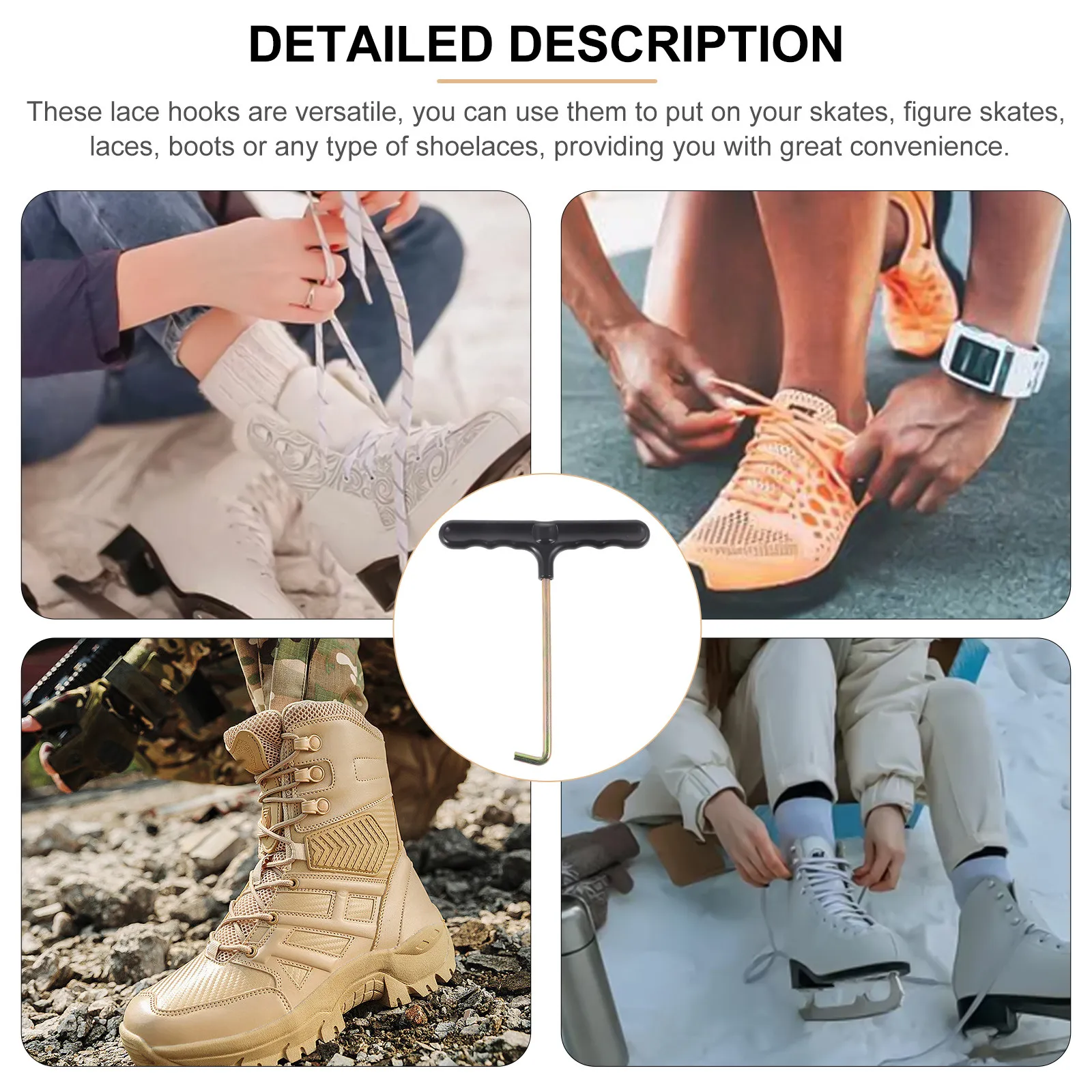 

3pcs Shoe Lace Tighteners Portable T-shaped Shoelace Puller Quick Lacing Tool for Sneakers Roller Hockey Skates Durable Design