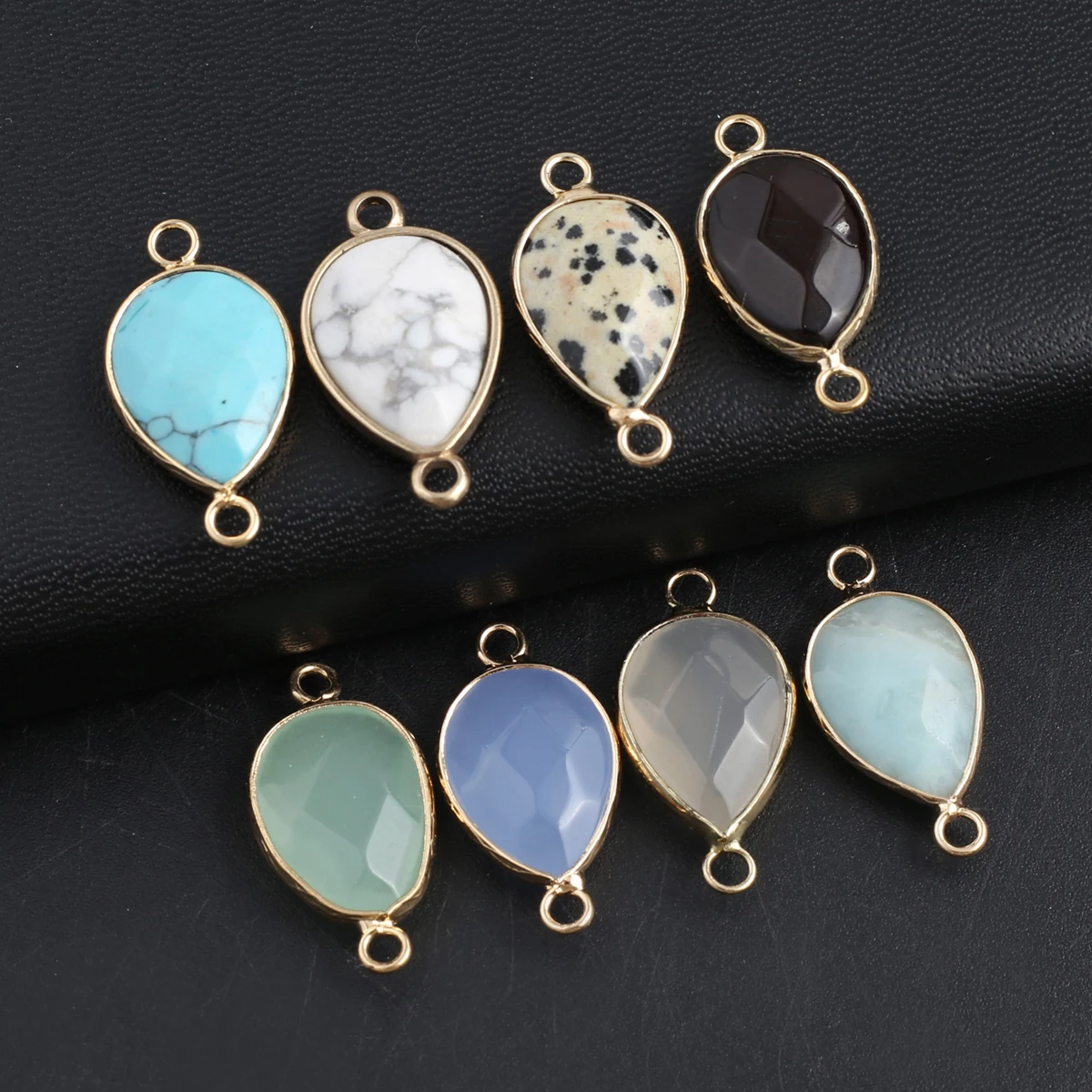 

Natural Stone Pendants Gold Plated Amazonite Double Hook Connectors for Jewelry Making Diy Necklace Bracelet Accessories