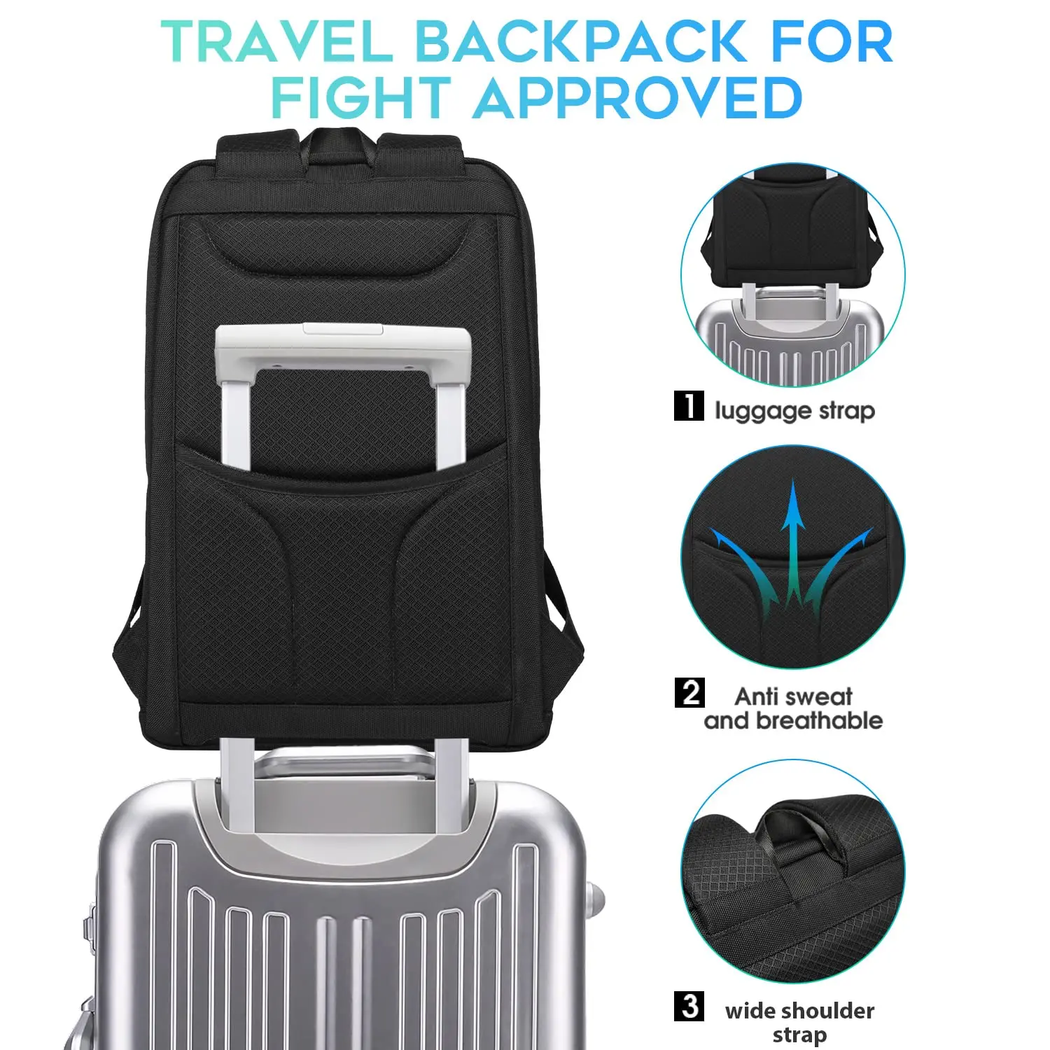 بانج مقاوم للماء رجل على ظهره متعدد الوظائف يناسب 15.6 بوصة حقيبة لابتوب جيوب متعددة الطبقات حقيبة المدرسة مع إعادة شحن USB