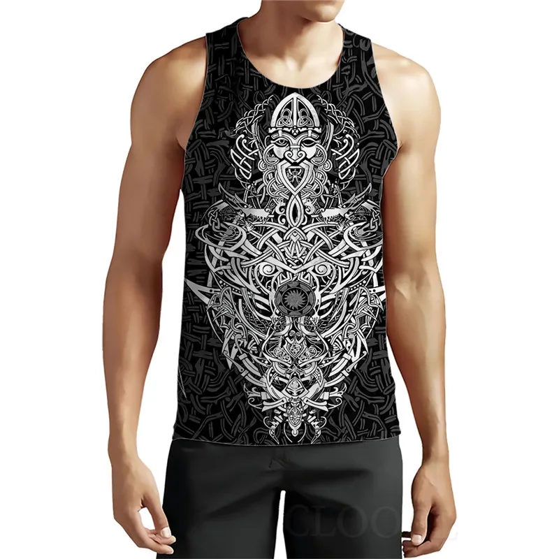 Sleeveless Men\'s Viking Style Tanks Vintage Summer 3D Print Gothic Male Vest 6XL Plus Size Man Clothing Loose Casual Sports Tops