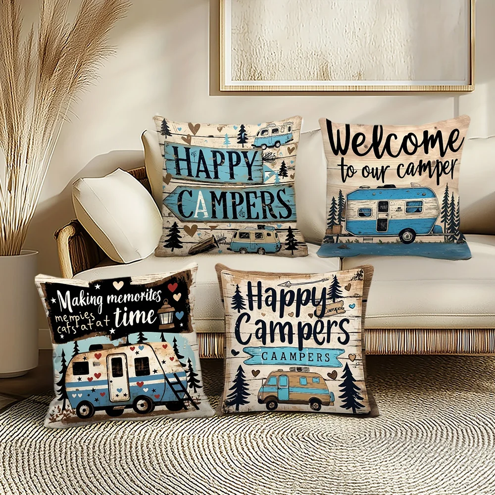 Campers' Paradise: Unique Decorative Double-sided Printed pillow cover Short plush Suitable living room sofa throw cushion cover