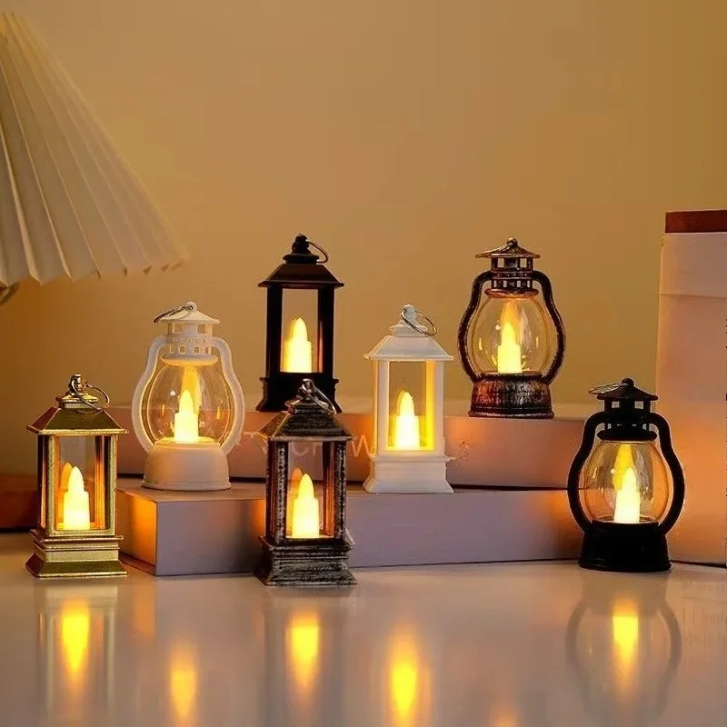 Retro Mini LED Lantern Candle Night Light, Warm Glow Decorative Lamp for Christmas Halloween Wedding Party Home Table Bar Decor