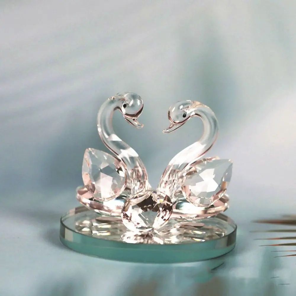 Fashionable Crystal Swan Figurines Miniatures Romantic Animal Model DIY Desktop Ornament for Home Wedding Decor Accessories