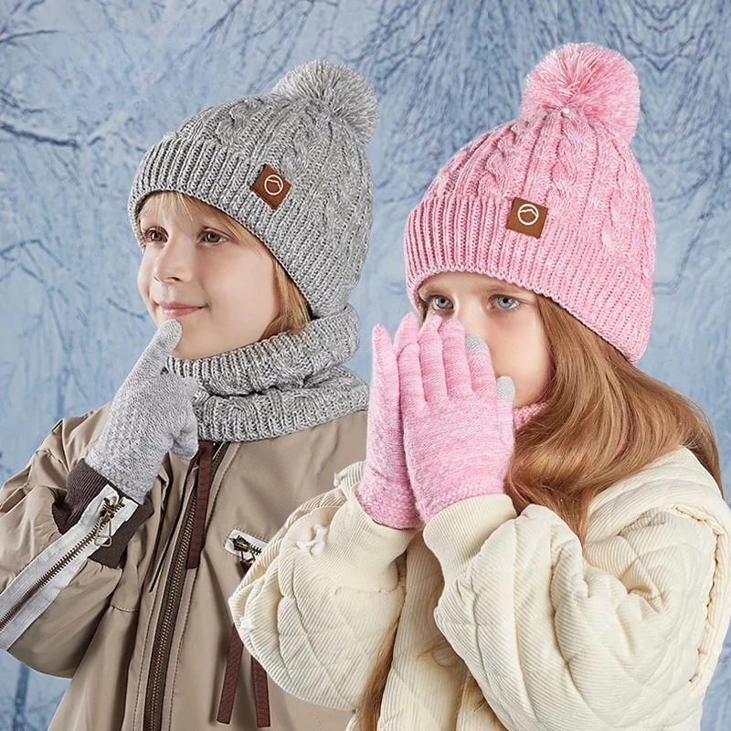 

Детская зимняя шапка из 3 предметов, шарф, перчатки, комплект унисекс, детская шапка-бини, вязаный шарф, шапка с защитой ушей, флисовая теплая шапка для мальчиков и девочек