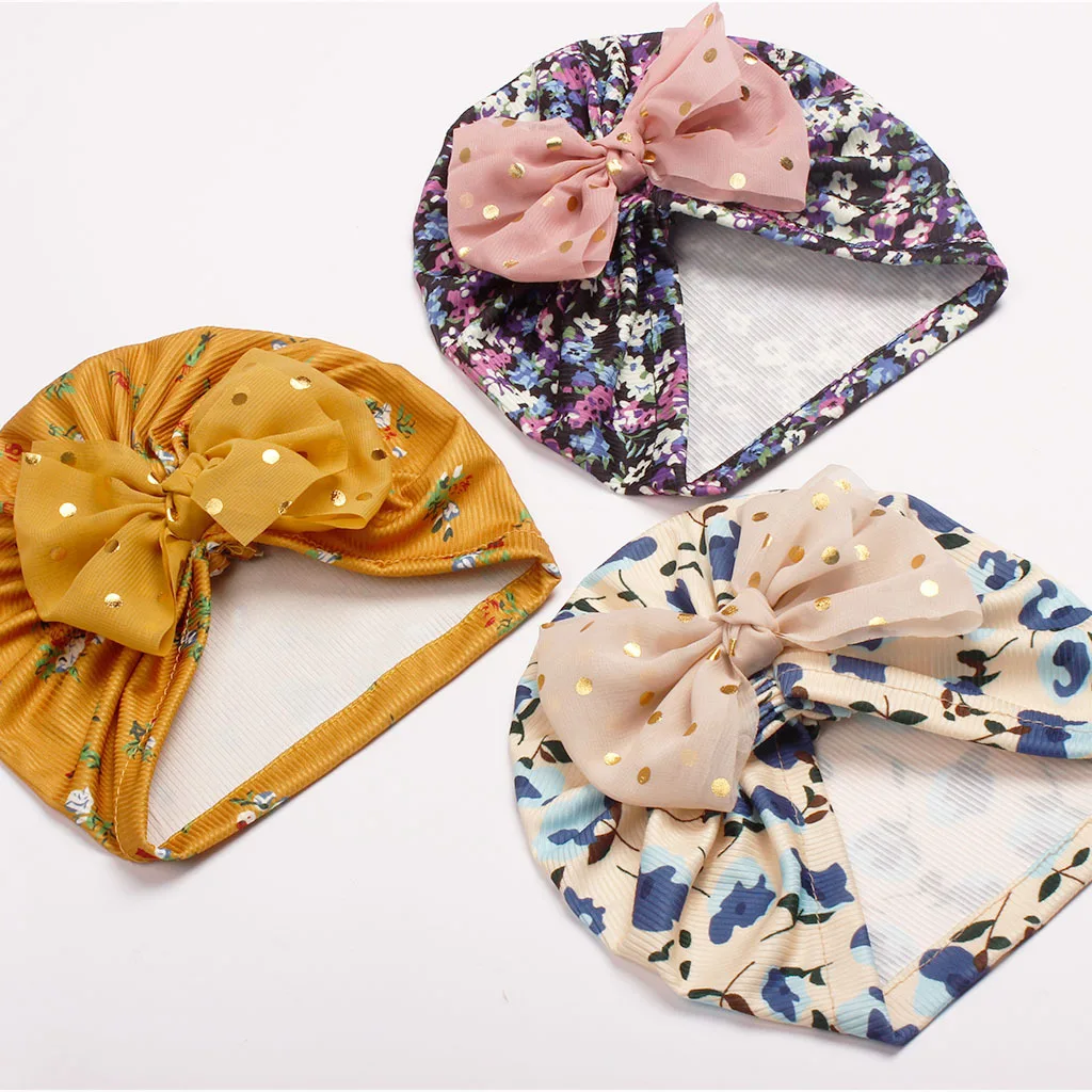 

Cute Shiny Bowknot Bohemian Style Baby Hat Floral Print Baby Girls Hat Turban Soft Newborn Infant Cap Beanies Head Wraps Kids