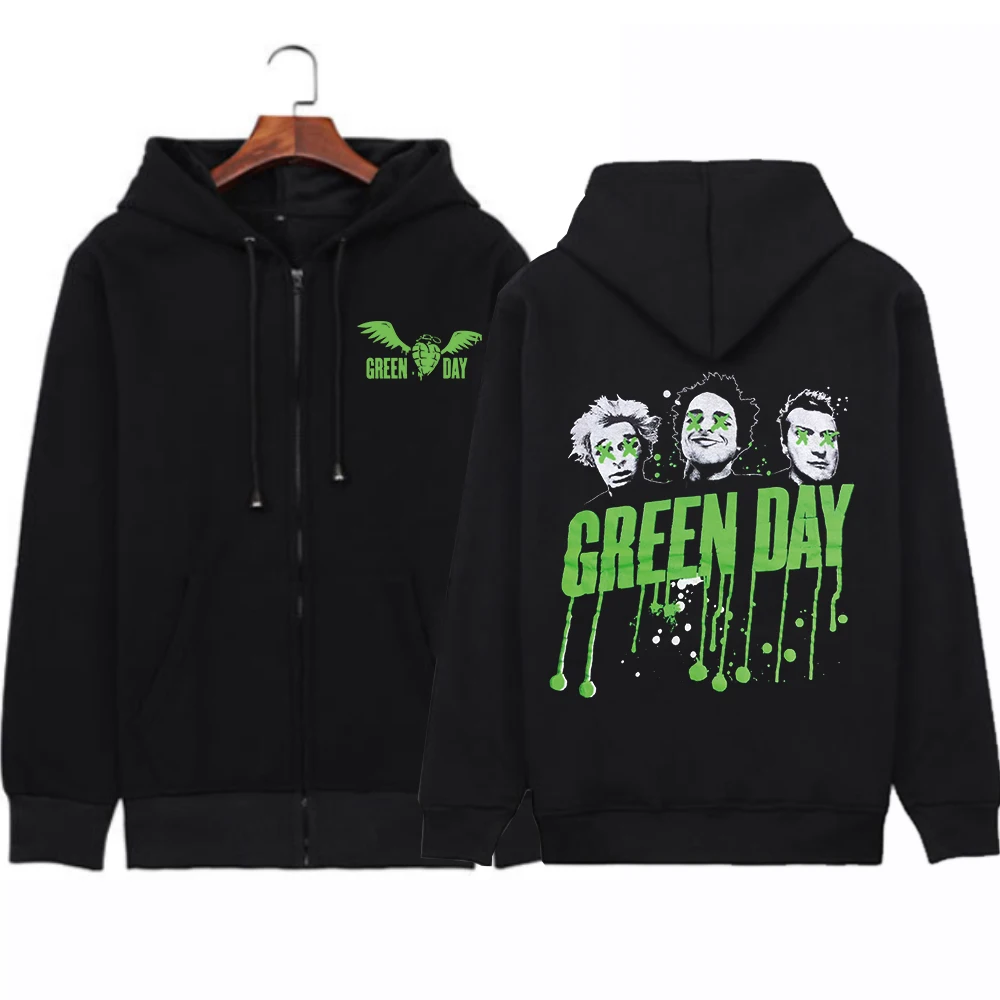 Hot Green Day Saviors Band  2024 Tour Zipper Hoodie Harajuku Hip Hop Pullover Tops Sweatshirt Streetwear