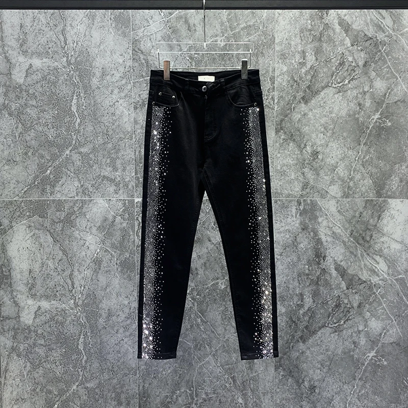 

Bla Rhinestone Embellied Slim Fit Jeans Men's Faion Trendy Straight Leg Long Pants Casual Wear All Seasons Youth