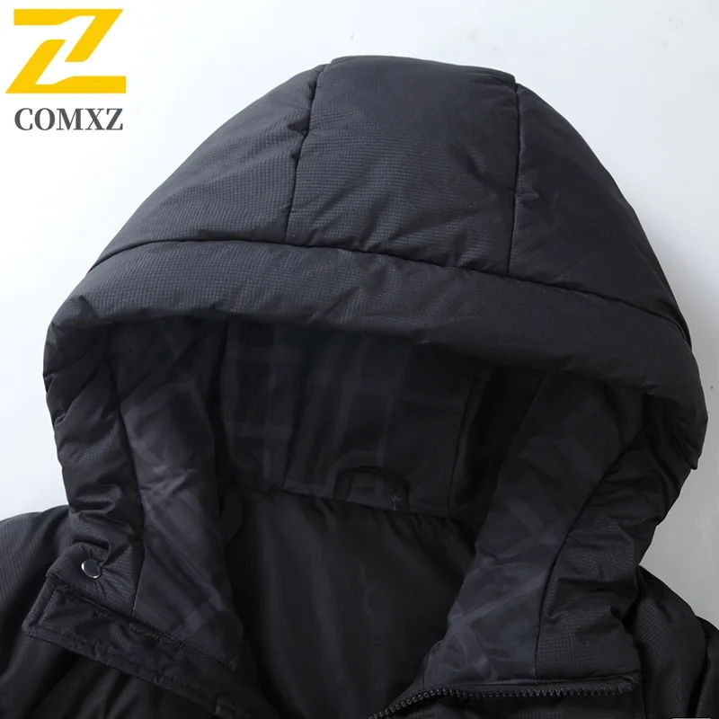 COMXZ 2025 Chaqueta larga de plumón para hombre, senderismo al aire libre, viajes, relleno resistente al frío, abrigo de invierno ligero de estilo diario minimalista