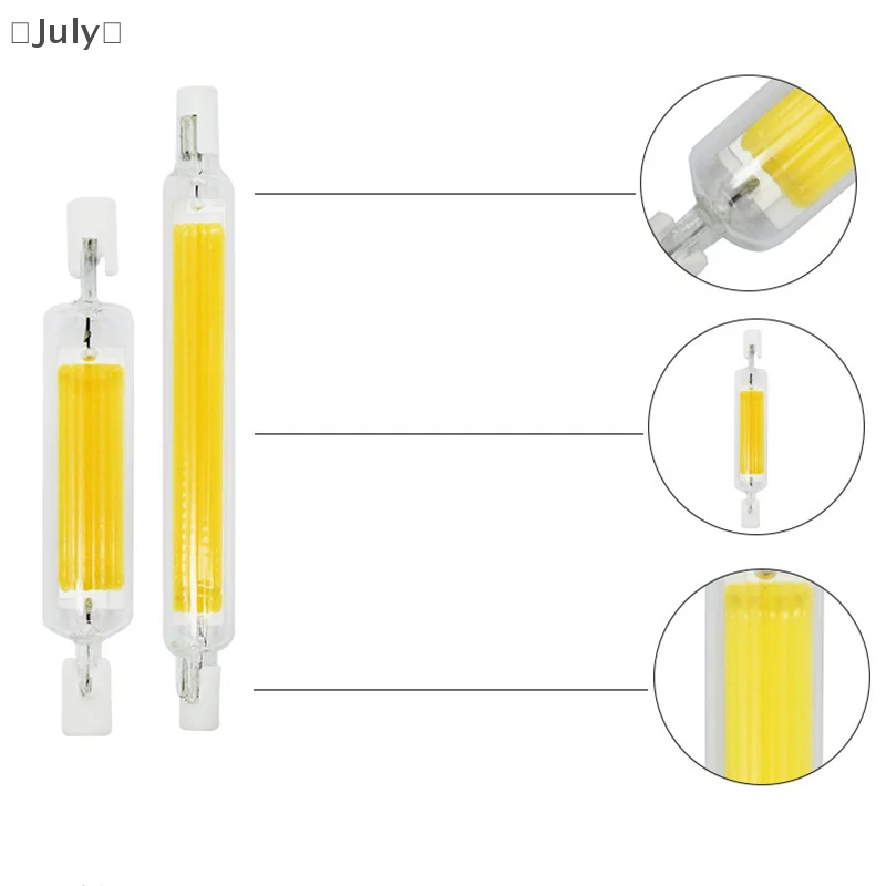 R7S LED หลอดแก้ว COB หลอดไฟ 78 มม.118 มม.5/10/20W R7S ข้าวโพดโคมไฟเปลี่ยนหลอดฮาโลเจน AC 110V 220V
