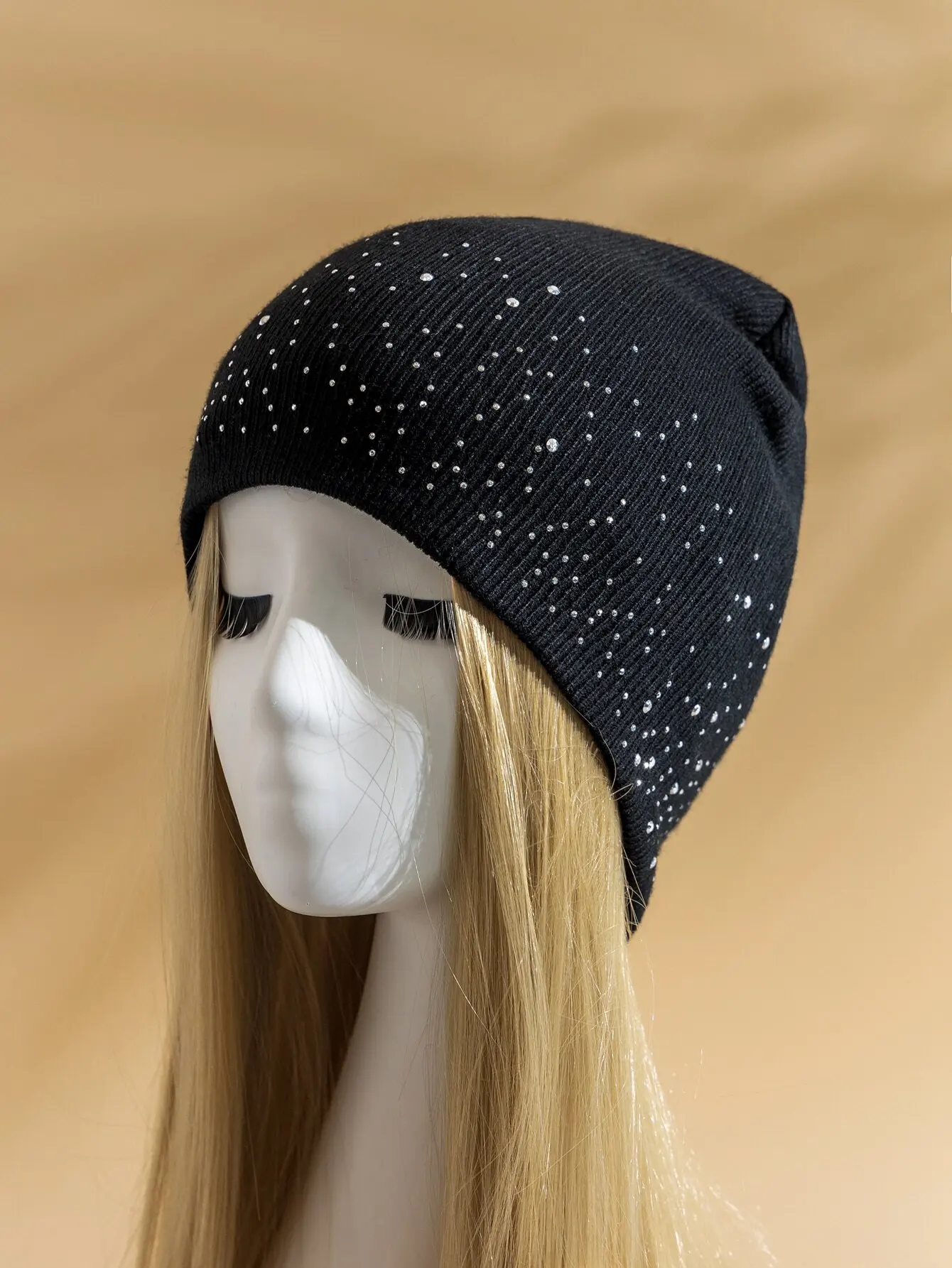 1pc Double-Sided Rhinestone Beanie Hat For Women, Shiny Winter Knit Hat Fashion Accessory
