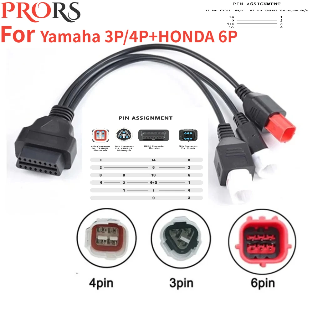 NEW 3in1 Motorcycle Diagnostic Connector Cable For Yamaha 3pin 4pin for honda 6pin OBD2 Cable Adapter OBD2 Motor Extension cable