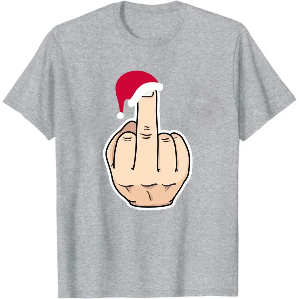 Christmas Santa's Hat Middle Finger Print T Shirt Women Short Sleeve O Neck Loose Tshirt Women Tee Shirt Tops Camisetas Mujer