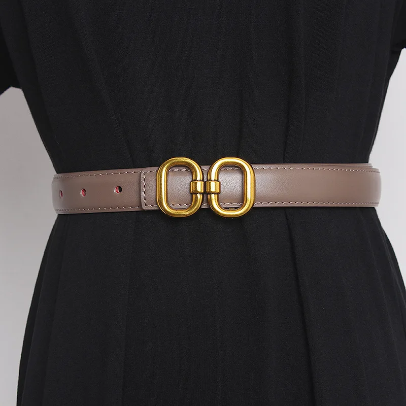 حزام حروف نسائي بإبزيم نحاسي، حزام بقرة حقيقية عتيق، تنورة جينز متعددة الاستخدامات مزينة بحزام رفيع