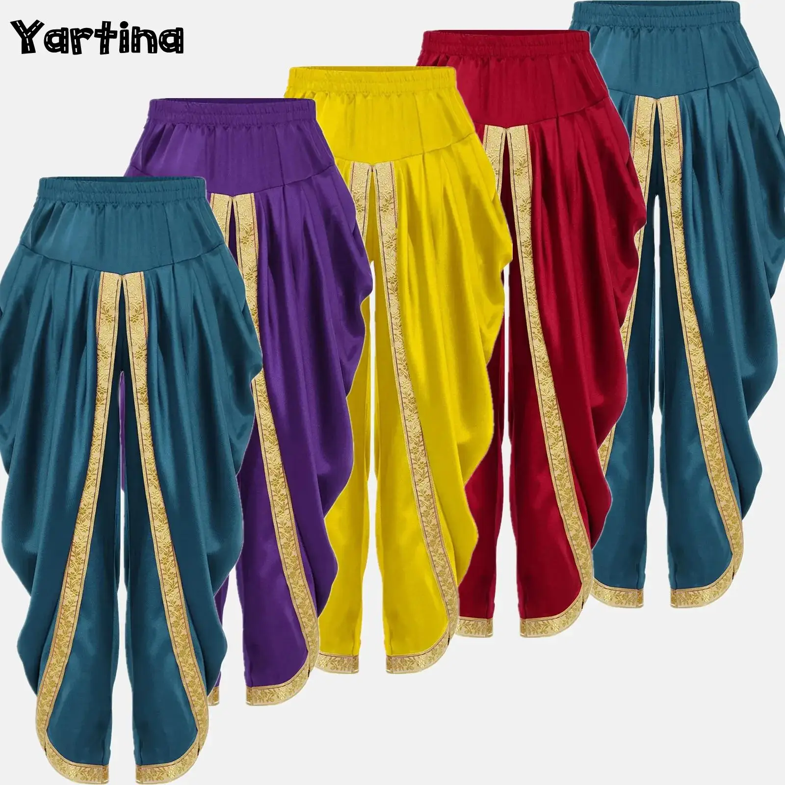 

Boys Shiny Satin Dhoti Pants Draped Baggy Trousers Festival Halloween Arabian Prince Theme Carnival Cosplay Party Costume