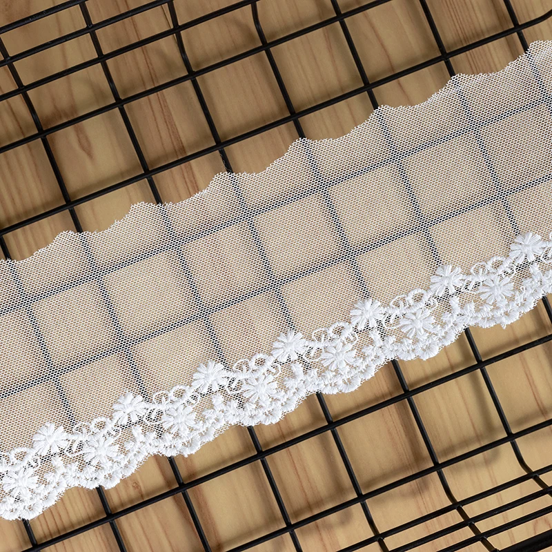 Embroidered Cotton Fabric Mesh Lace, Garment Lace Trims, DIY Sewing Accessories, White, Black, Beige, 2 Yards