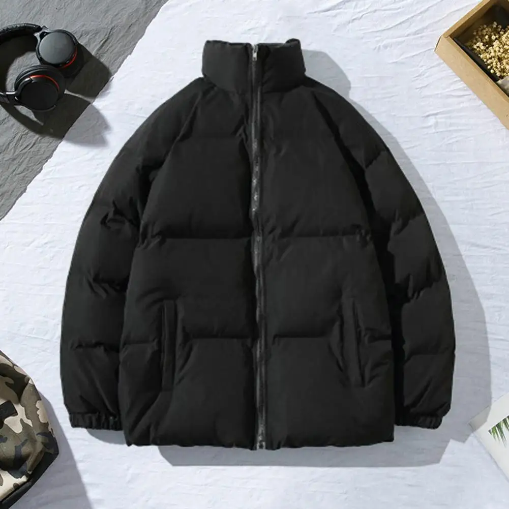 

Men Winter Padded Jacket Stand Collar Long Sleeve Warm Coat Side Pockets Thickened Casual Warm Coat Outwear Streetwear