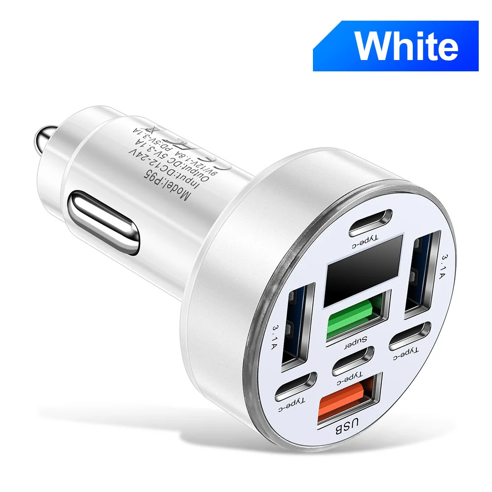 Rapid Car Charger 8 In 1 Fast Charging Station USB Type C Ports Voltage Digital Display For Mobile Phone Automotive Gadget