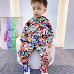 Spring Autumn Woman 2 Piece Sets Fashion Cartoon Toddler Boys Clothes Hooded Coat and Pant Set