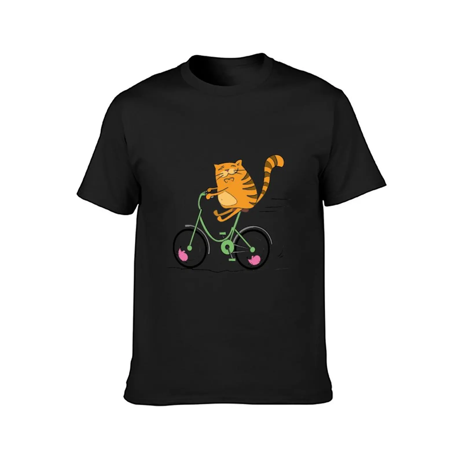 Lustige Katze auf Fahrrad und Maus T-Shirt Sommer Top Vintage Jungen Animal Print Herren Baumwolle T-Shirts