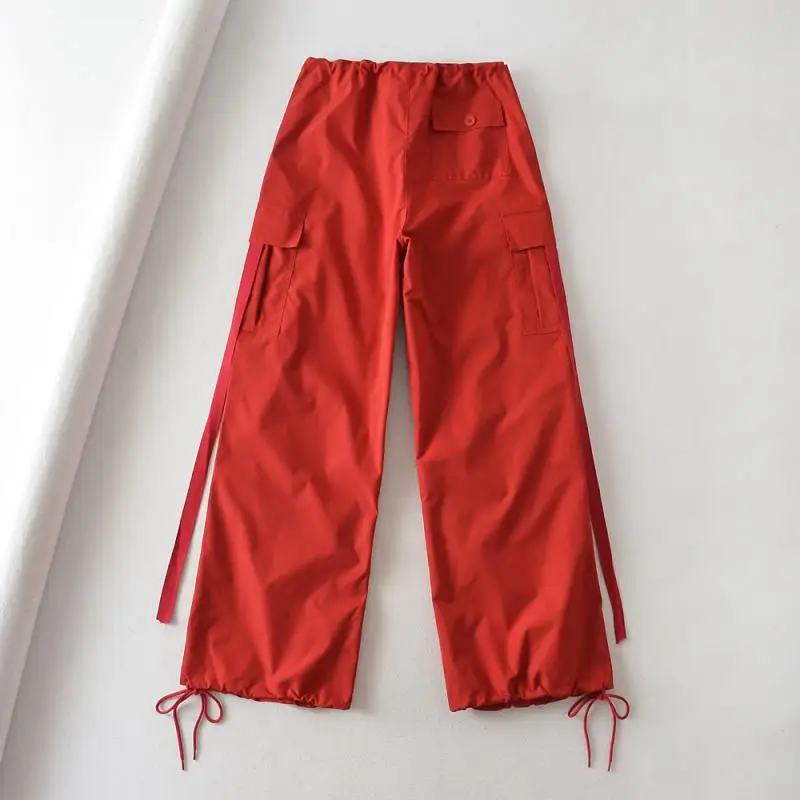 Pantalones informales de pierna ancha y cintura alta para mujer, pantalones holgados con cordón, pantalones largos Faionable, pantalones informales