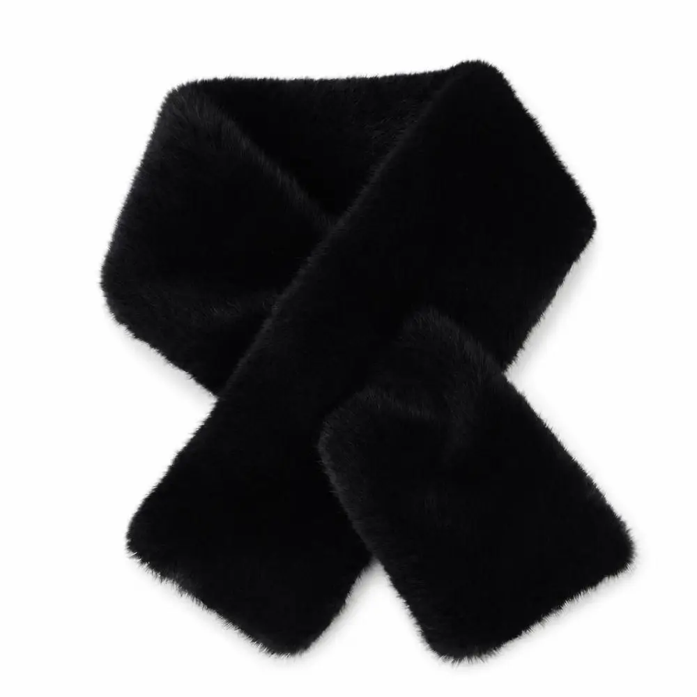Winter Warm Faux Mink Fur Cross Scarf Solid Color Thickened Neckerchief Wrap Soft Neck Warmer Collar Scarf Autumn Winter