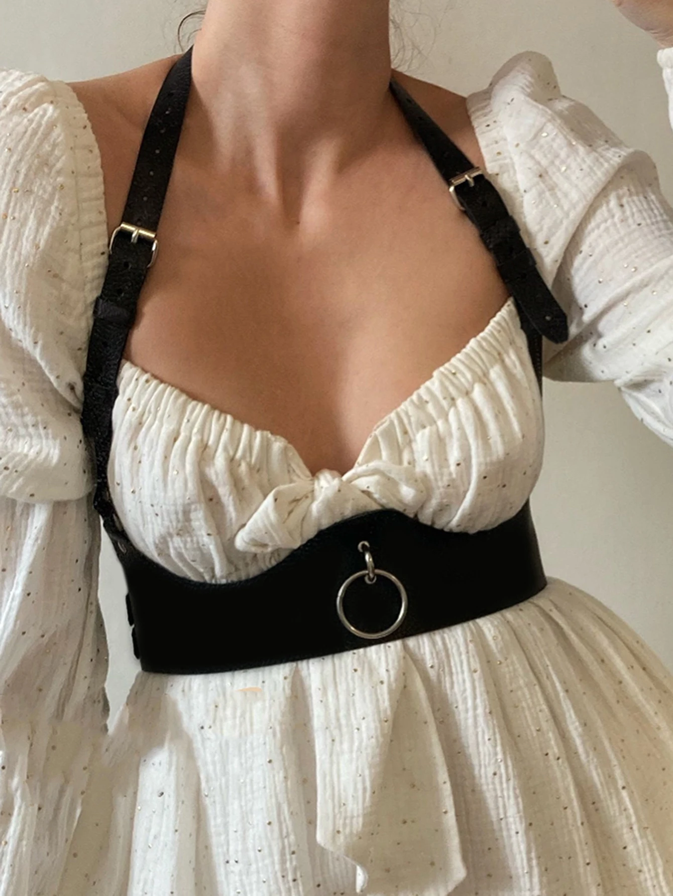 Women Punk Gothic Black PU Leather Chest‑Waist‑Thigh Harness, Adjustable Combined Decor Accessory for Street Skirt Rave Festival