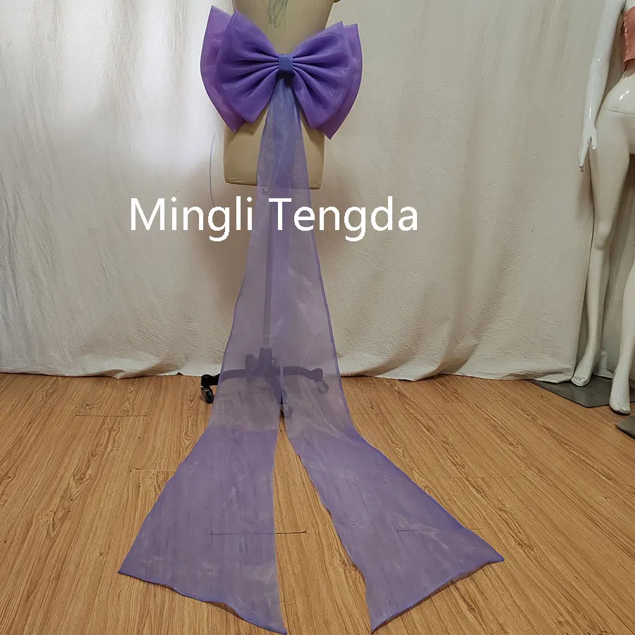 Mingli Tengda Organza Detachable Butterfly Knots Removeable Bow Big Long Trailing  White/Black Custom Made Bowknot With Pin