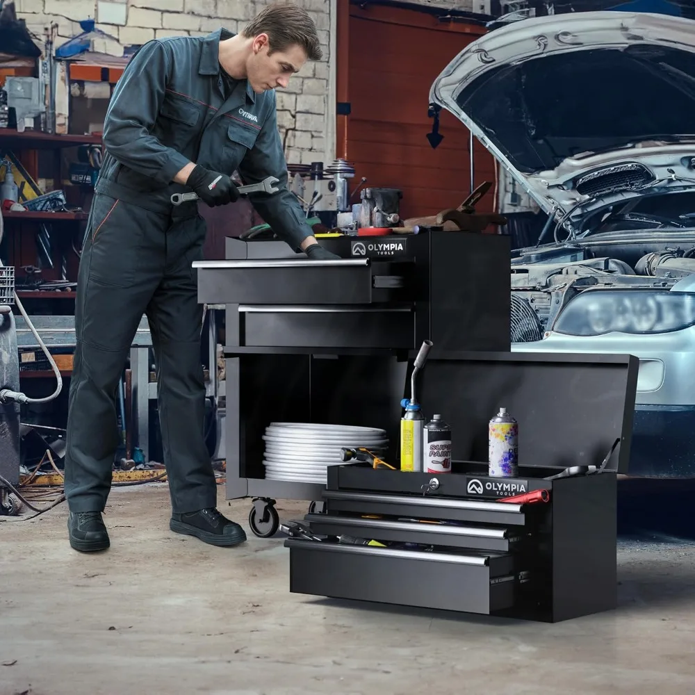 خزانة أدوات مع درج - صندوق أدوات مع محمل كروي وأدراج قابلة للتمديد بالكامل وأدوات تخزين المرآب