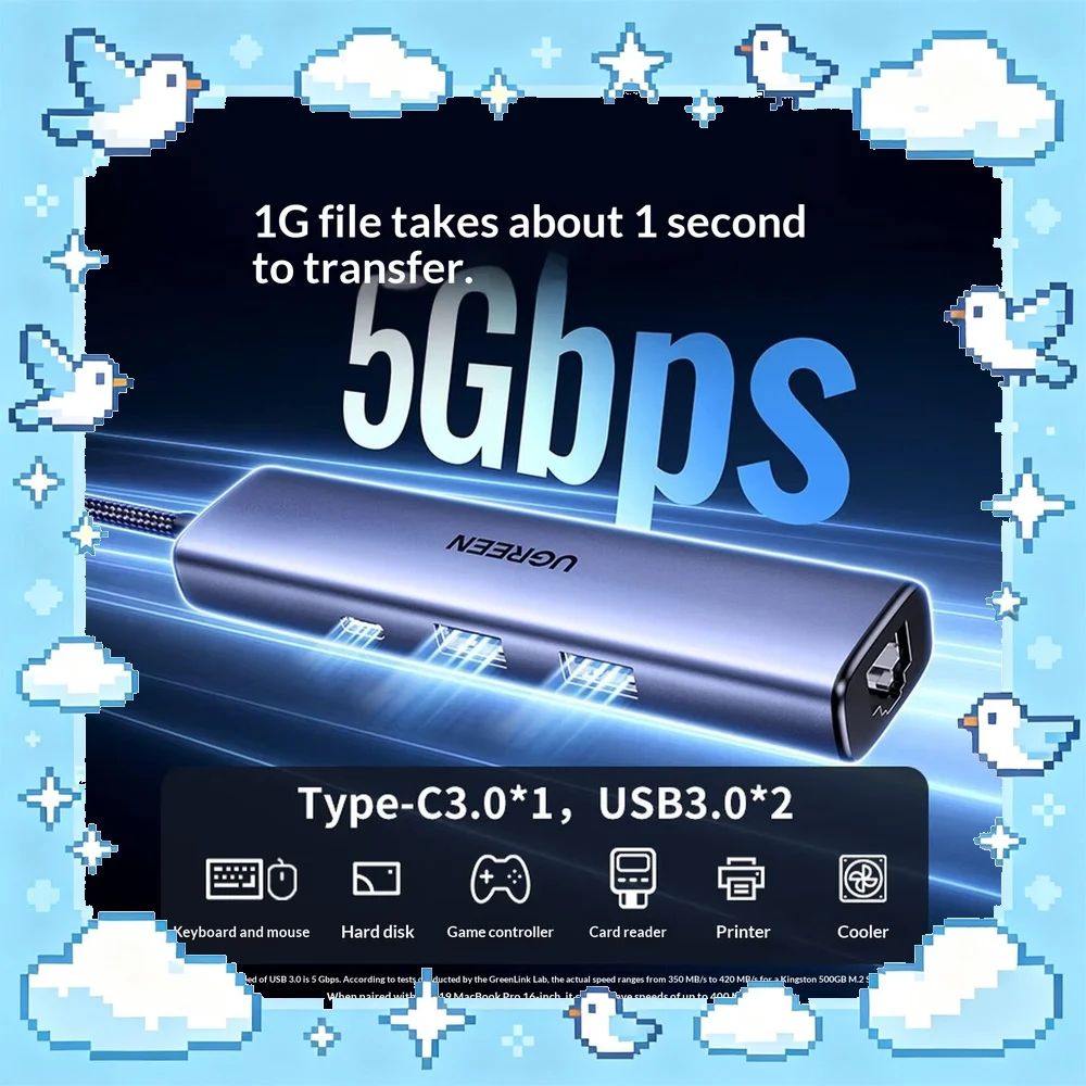 UGREEN 55809 USB C Hub Gigabit Ethernet RJ45 2 USB 3.0 Ports Type C Dock Station for Laptop PC