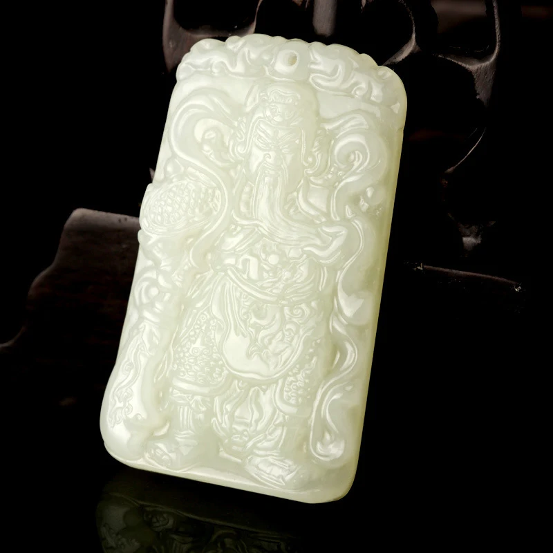 

Мужской кулон Hotan Green-White Guan Gong, нефритовый амулет с изображением боевого бога богатства