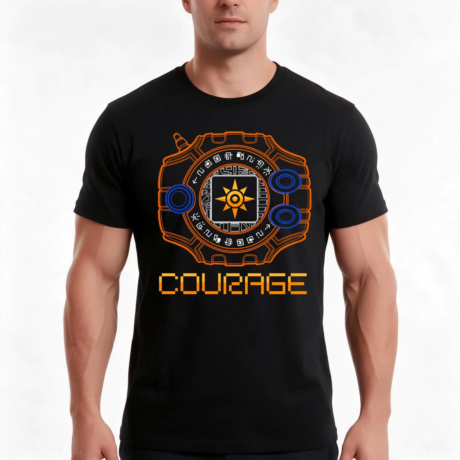 Digimon Courage T-Shirt, Summer Casual Cotton Tee, Oversized Streetwear Tops, Vintage Graphic Print, Loose Fit Short Sleeve