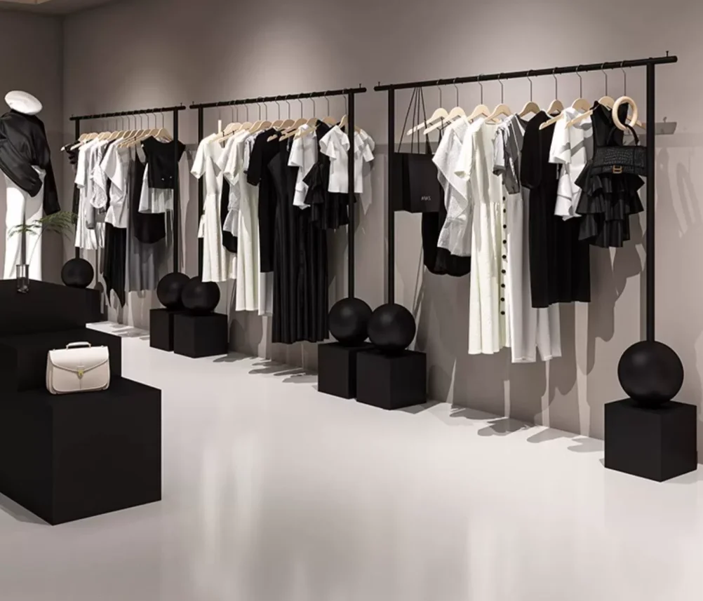 

Clothing store hanger display rack, floor standing iron black hanger display rack, combination of women's clothing store shelves