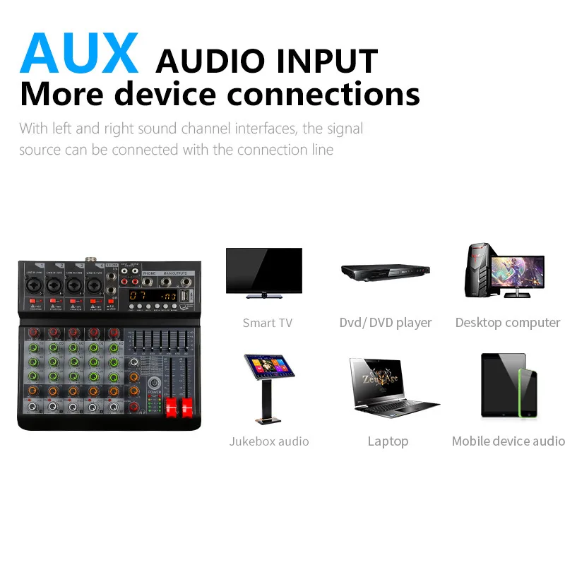 RV6 channel mixer built-in 99DSP effect device 48V phantom power sound card cross-border English version live broadcast sound