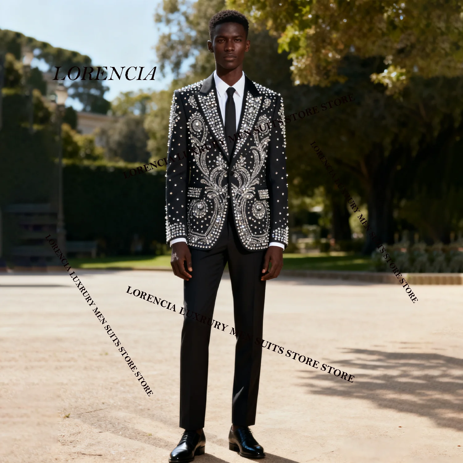 

Sparkle Gem Diamond Men Suit Wedding Customized Tuxedos 2 Pieces Sets Single Breasted Groom Male Blazers Slim Fit Ropa hombre