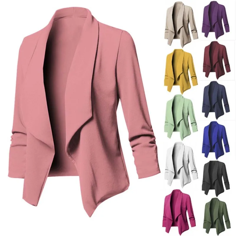 Women Slim Blazers Oversized S-5XL 12 colors Female Solid Long Sleeve Business Workwear Cardigans