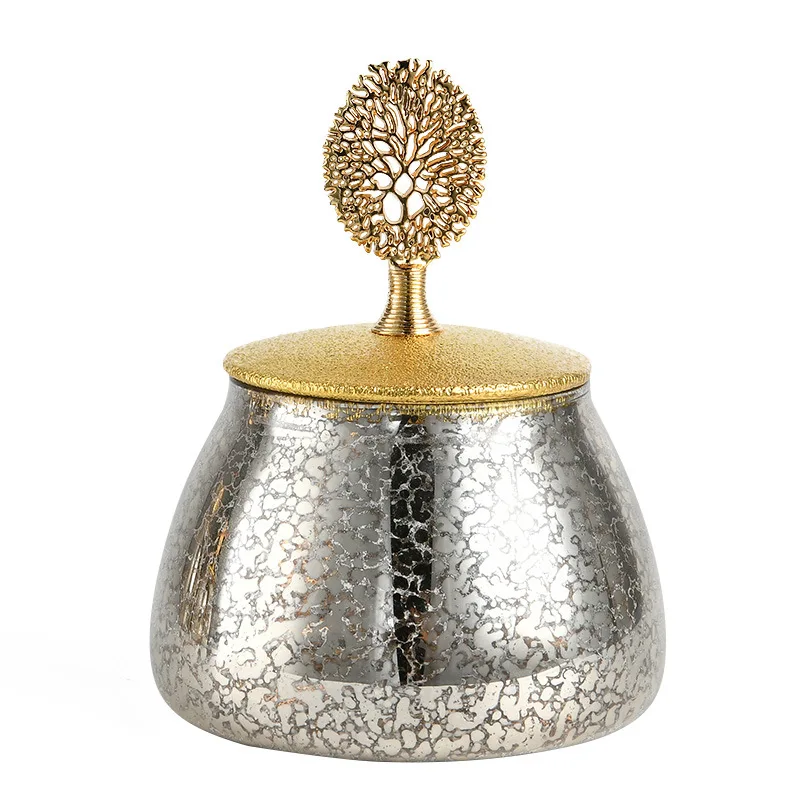 

Hollow gold cover glass storage tank American European retro desktop storage tank restaurant