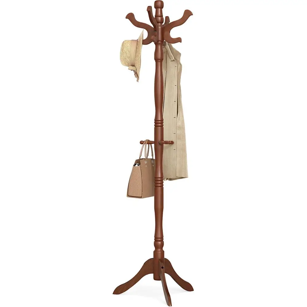 

Coat Stand, Solid Wood reestanding Coat Rack with 11 Hooks, Hall Tree or Bags, ses, Hats, or Entryway, Hallway, Rubberwood, Cael
