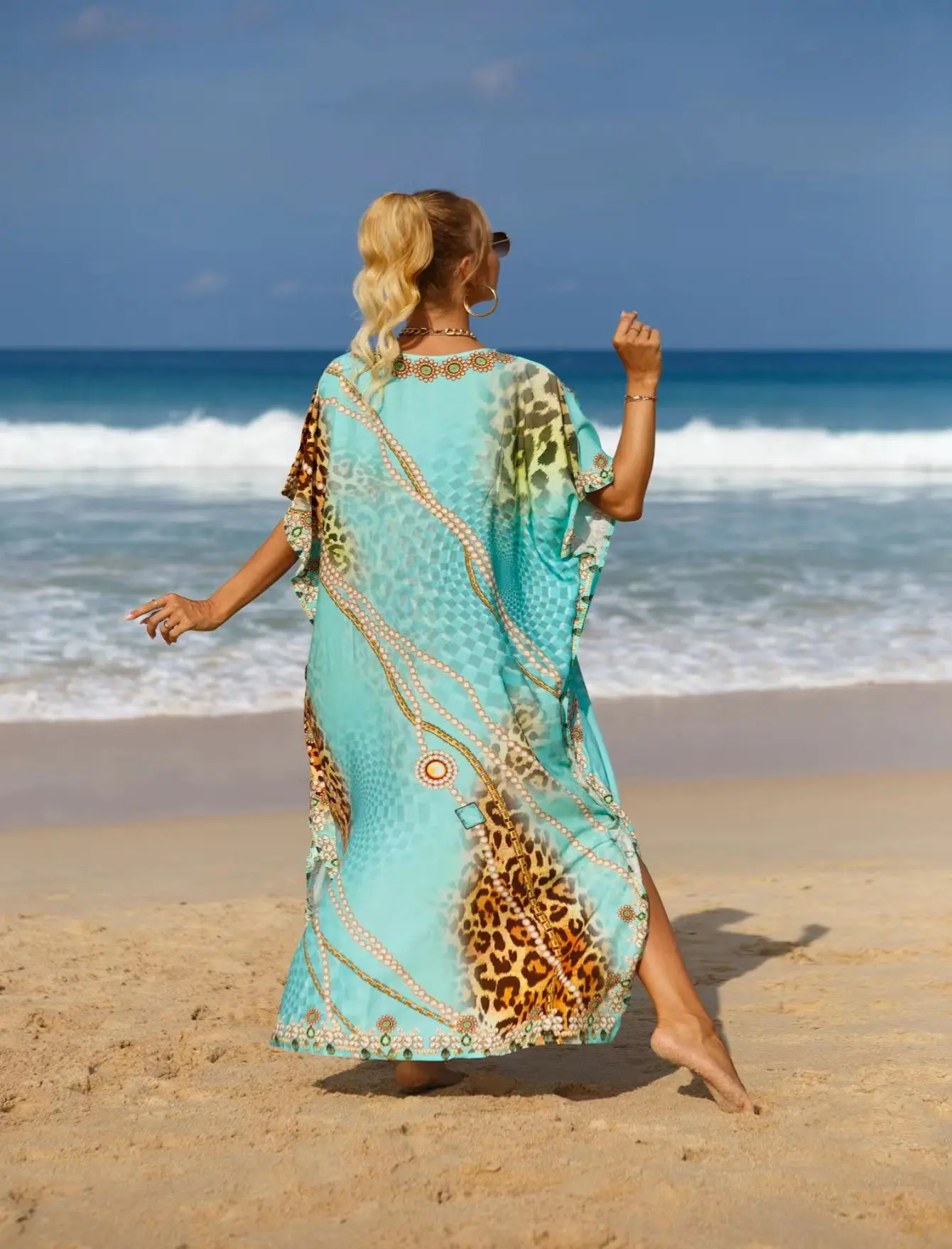 Bsubseach スタイリッシュなタイダイ柄オープンフロントロングキモノ水着カバーアップ（女性用水着カバーアップ）