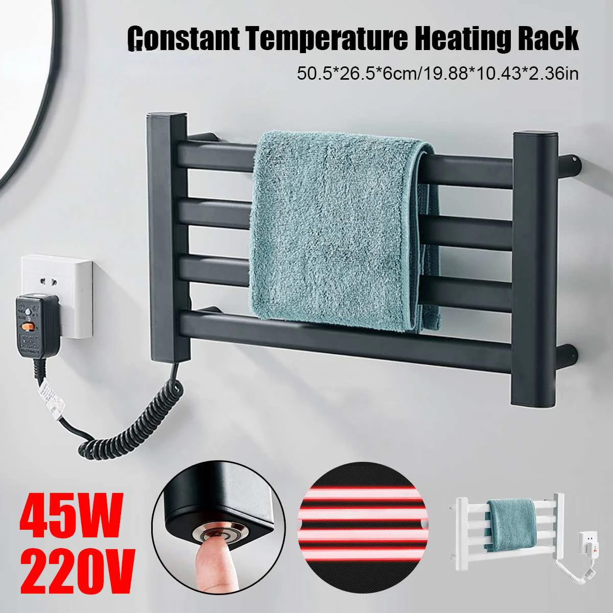 Intelligent Electric Heating Towel Rack Household Bathroom Thermostatic Electric Heating Towel Drying Rack Towel bar Rack White