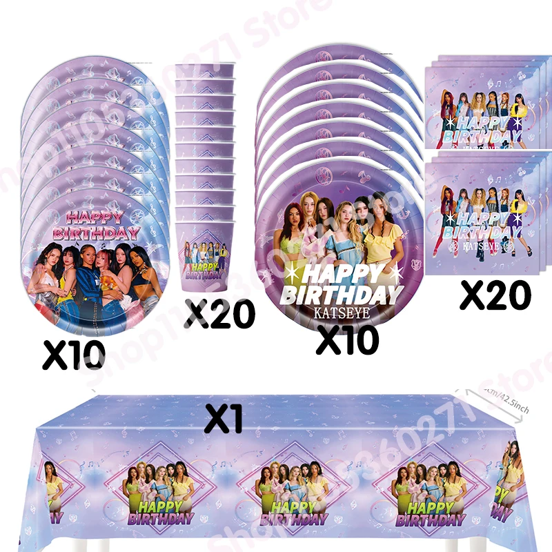 K-Katseye Verjaardagsdecoratie Kpop Girl Group Servet Ballon Beker Plaat Tafelkleed Banner Voor Meisjes Festival Party Fans Cadeau