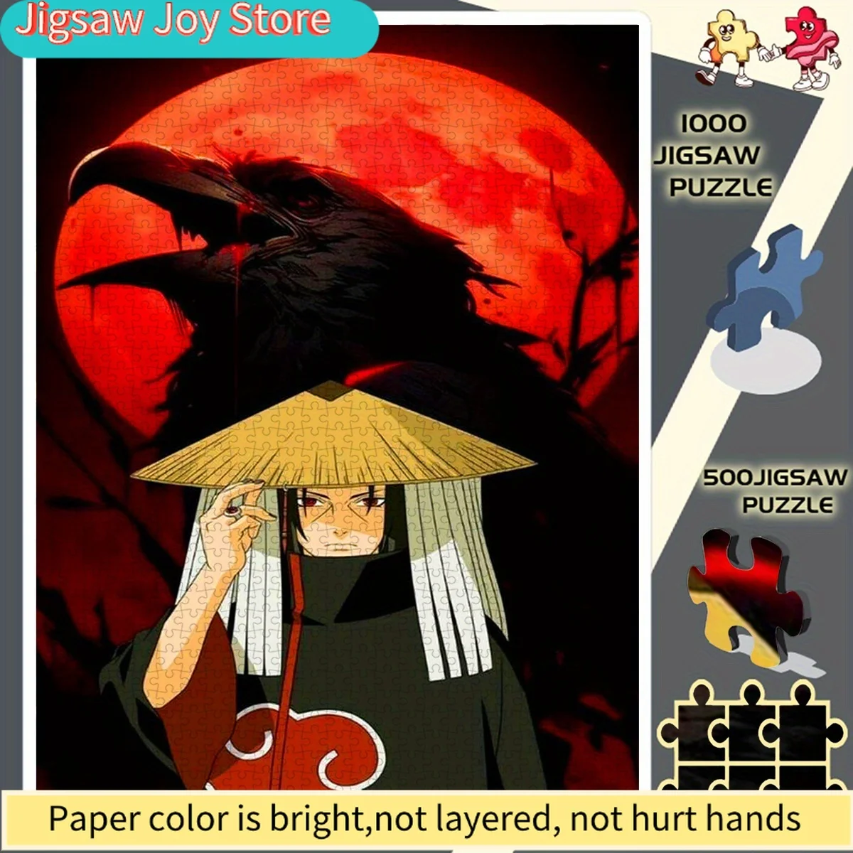 

Пазл, бумажный пазл-головоломка, пазл для самостоятельной сборки, большой пазл, пазл с изображением вороны на фоне кровавого луны и холодного взгляда, подходит для дня рождения