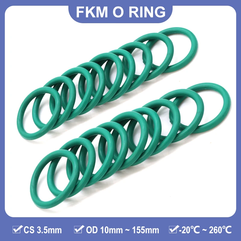 10/50Pcs FKM Sealing O-Ring CS 3.5mm OD 10mm ~ 155mm Green Fluororubber Rubber High Temperature Acid Alkali Oil Resistant Gasket