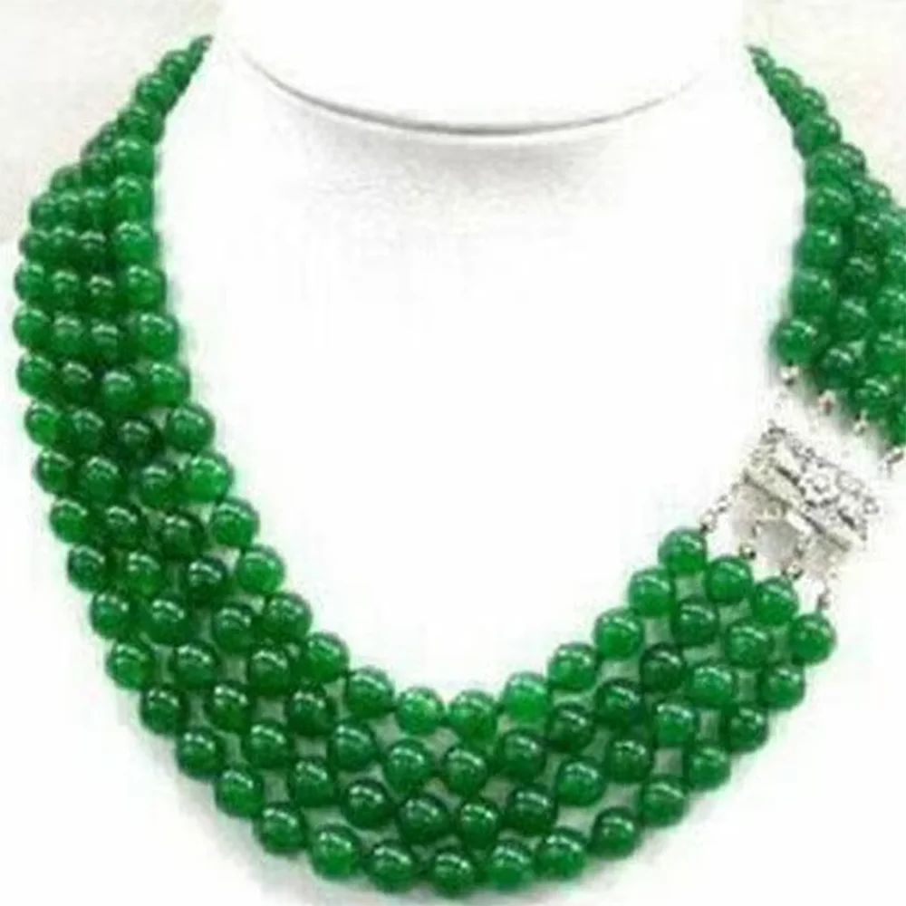 Details about  Beautiful 4 Rows 8mm Natural Green Jade Round Gemstone Beads Necklace 17-20