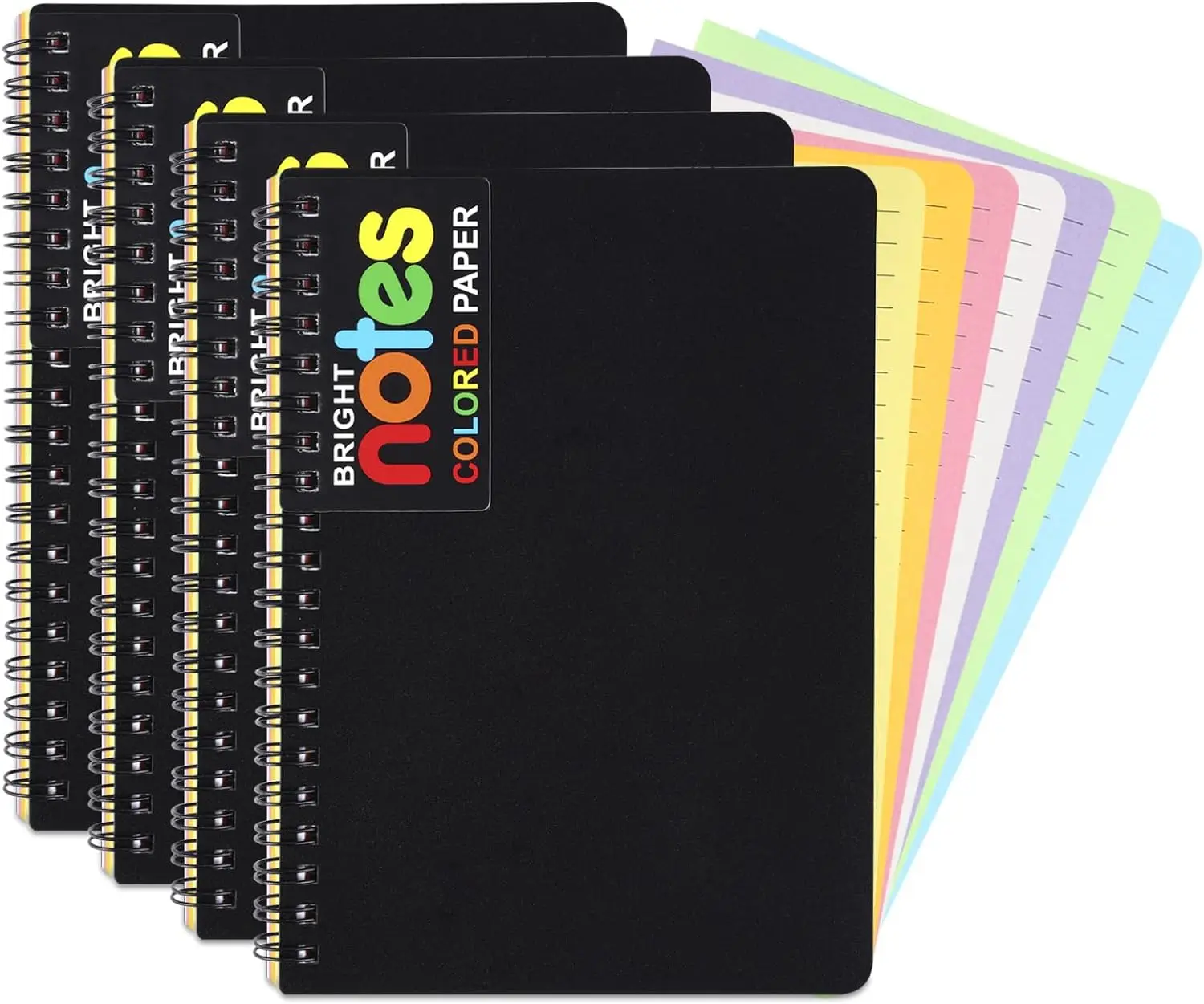 1 Satz Spiralnotizbuch, 12,7 x 17,8 cm, Standard-Notizblock für Universitätsschule, schwarzer PP-Einband, 7-Farben-Innenseite, Notizbuch, 100 Blatt, 200 Seiten für Schule, Universität und Büro
